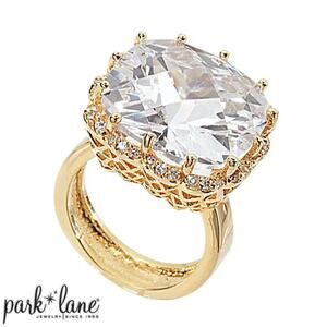 $140 Park Lane Cushion Cut 18mm White CZ “Go Gaga” Oversize Ring Gold Sz 6